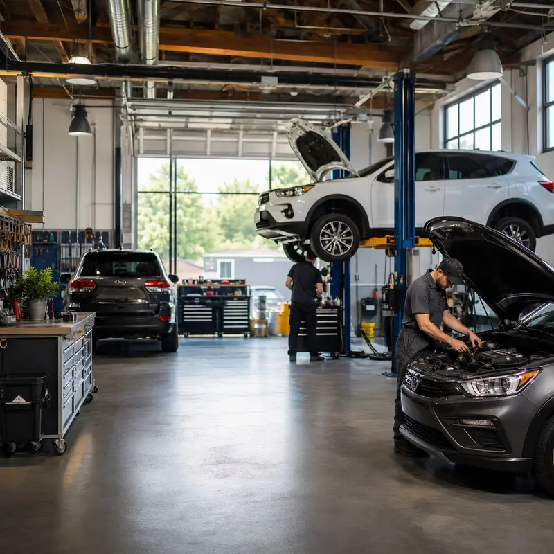 Mechanic working on a vehicle in an auto repair garage