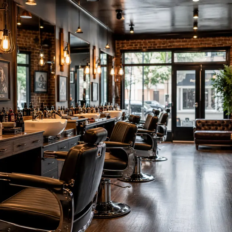 Stylish modern barbershop interior with classic barber chairs