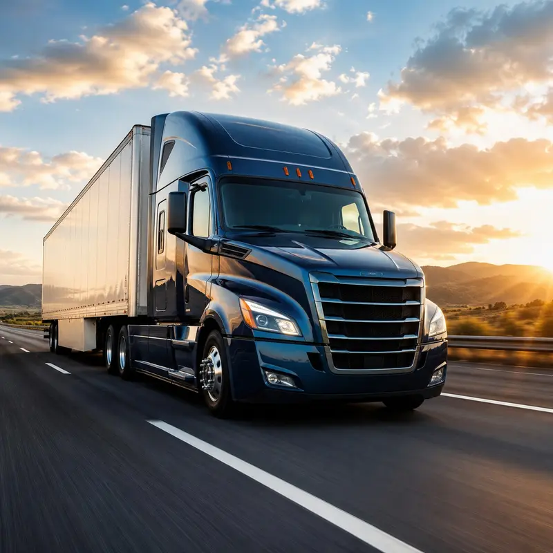 Semi truck on a highway representing a trucking company website